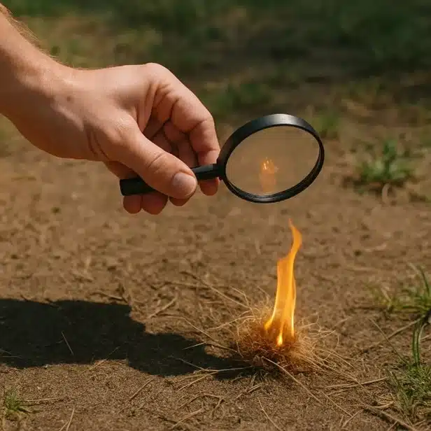 encendedores caseros: hacer fuego con lupa