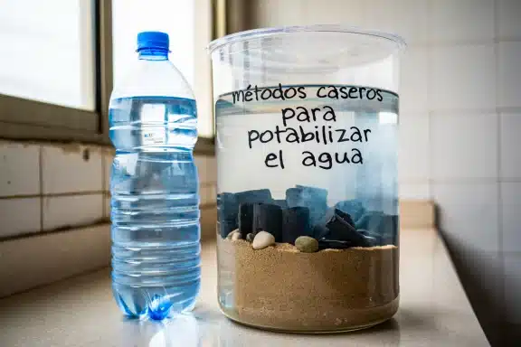 Método casero para potabilizar agua con arena, grava y carbón activo