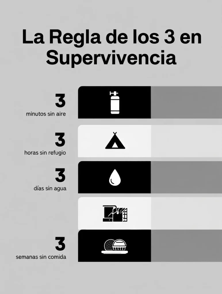 Infografía sobre lo necesario para sobrevivir en la naturaleza