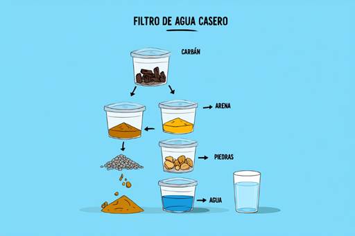 Filtro de agua casero con capas de arena y carbón