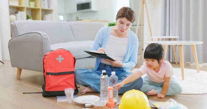 madre e hija preparando kit de emergencia ante desastres naturales