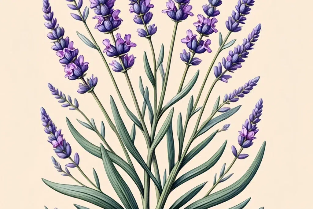 Dibujo que representa a la lavanda y que destalla bastante bien sus partes como planta
