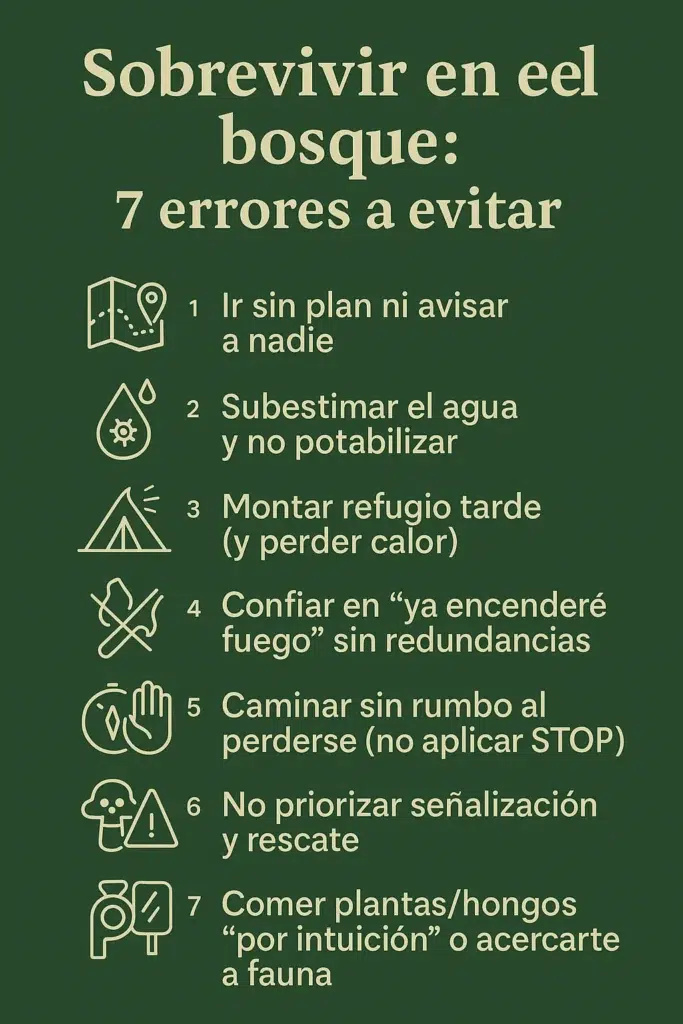 infografía sobre cómo sobrevivir en la naturaleza y bosque