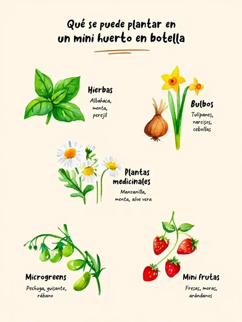 Qué se puede plantar en un mini huerto en botella