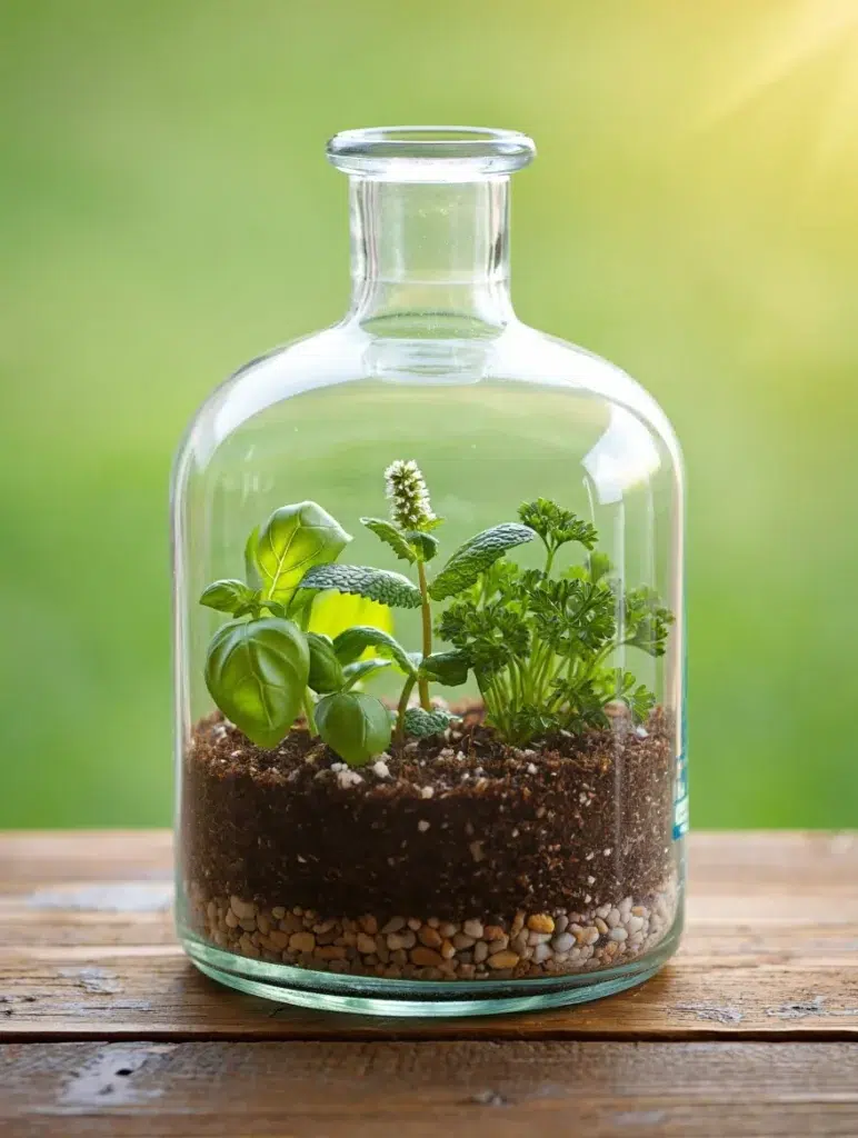 Plantas en botella de cristal