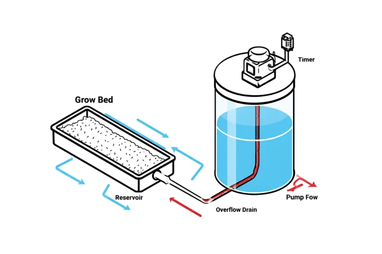 Sistema Ebb y Flow para plantas hidropónicas