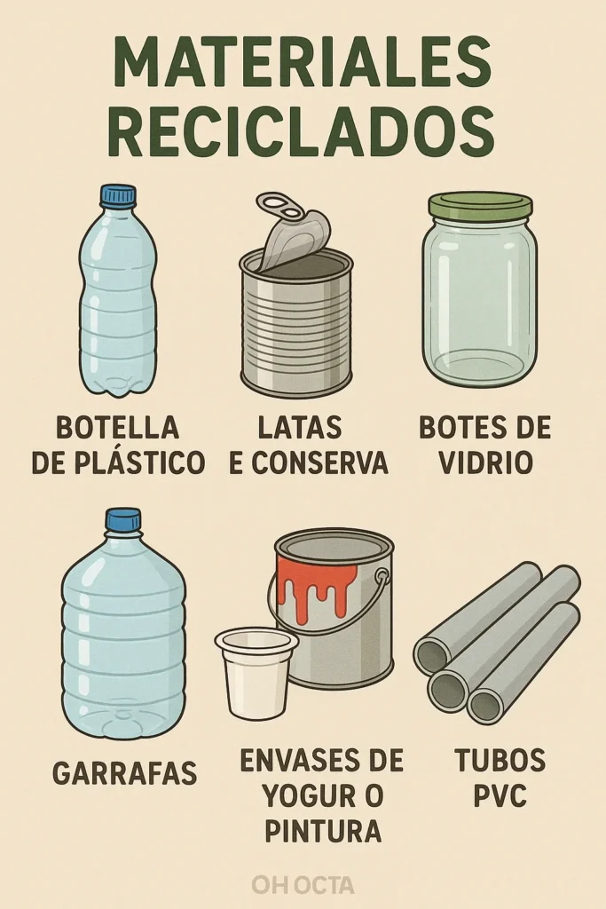 materiales reciclados para crear macetas artesanales