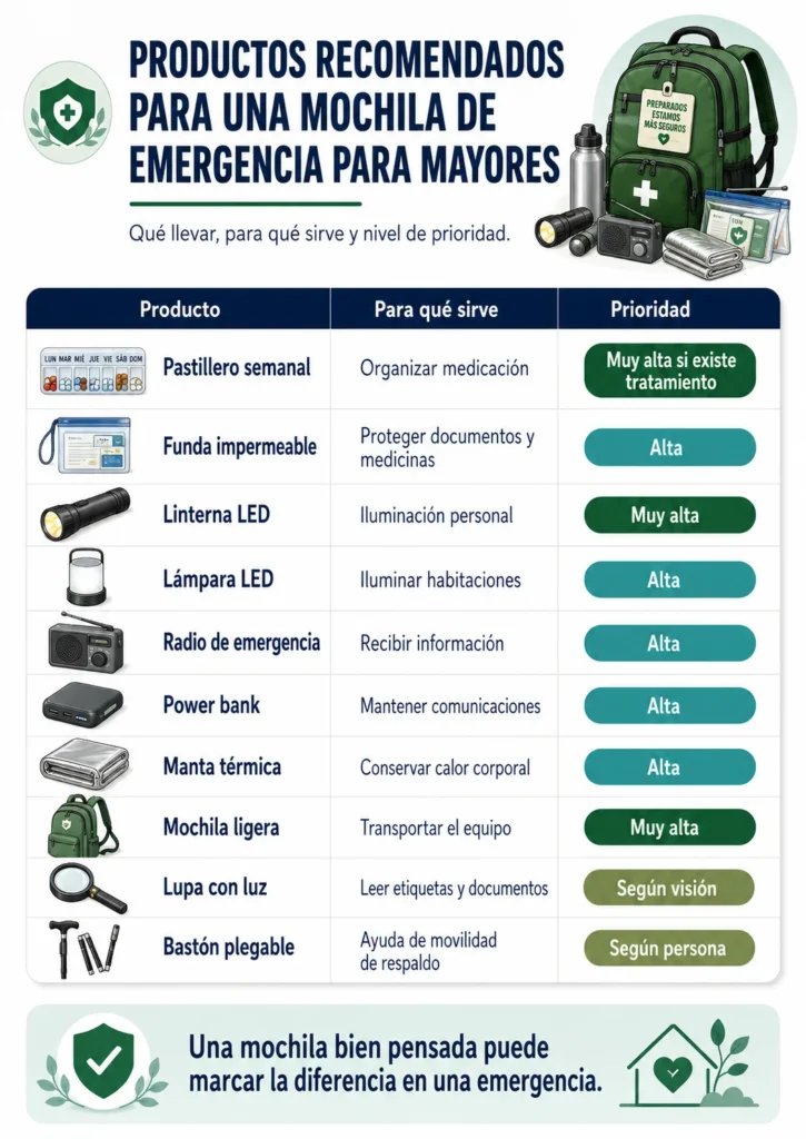 productos recomendados para un kit de supervivencia para personas mayores