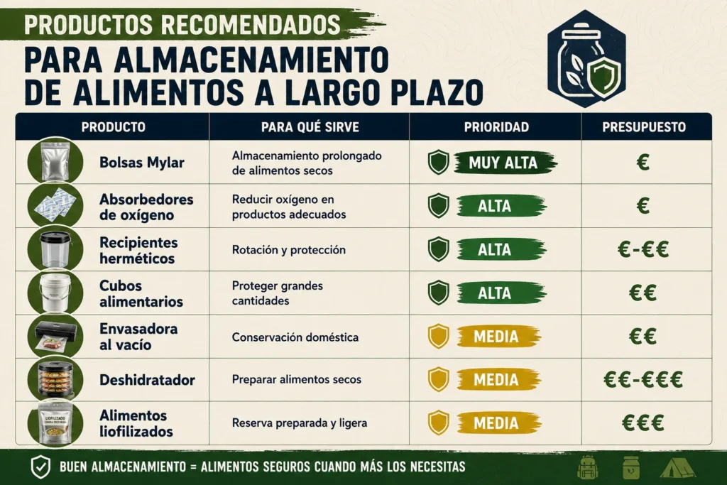 Productos recomendados para almacenamiento de alimentos a largo plazo