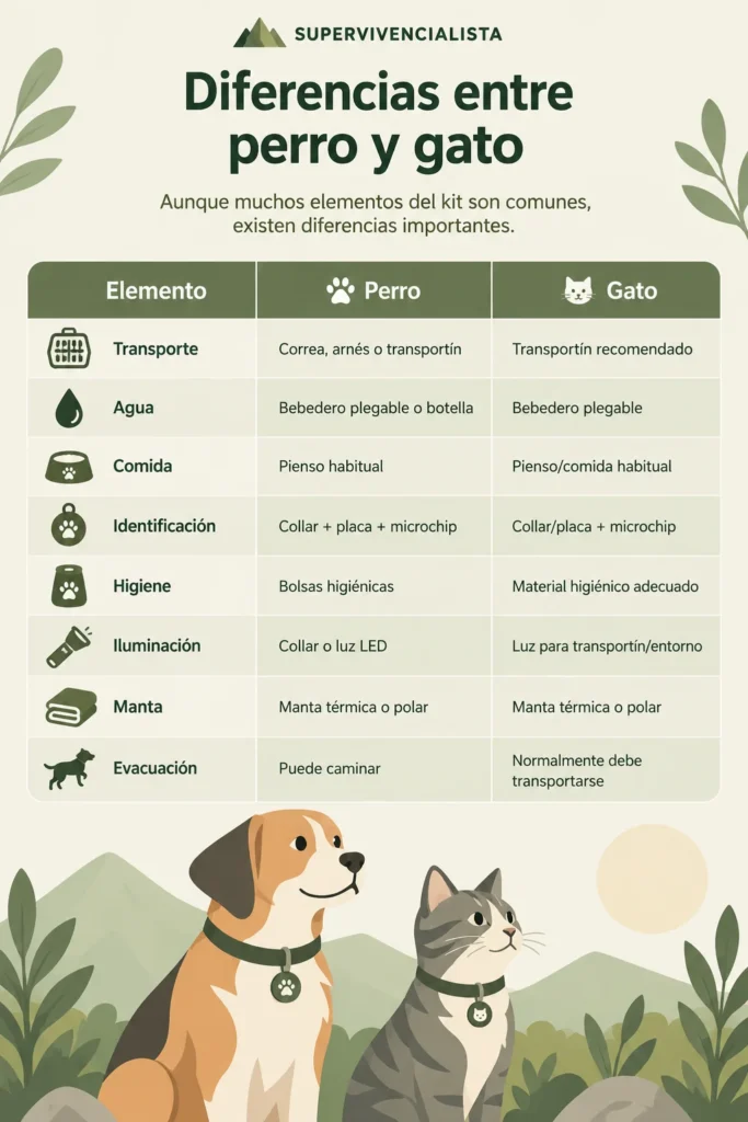 kit de supervivencia para mascotas: diferencias entre perros y gatos